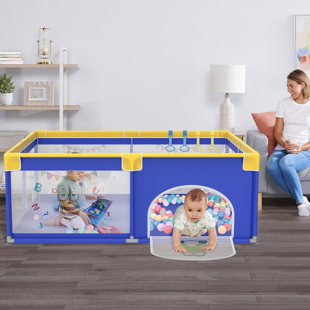 HENGMEI Baby Laufgitter Laufstall Absperrgitter 180x150cm Aktivitätszentrum mit Rutschfester Basis,