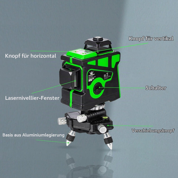 TOPWAY Kreuzlinienlaser Grün 3x360 Grad 3D Linienlaser 12 Linien, Selbstnivellierender Laser Level F