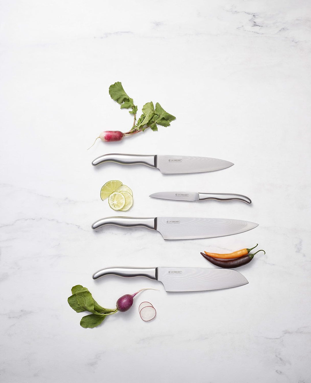 Le Creuset Kochmesser, 20 cm 18/8 Damaststahlklinge mit glattem Schliff, Edelstahlgriff, Rostfrei, S