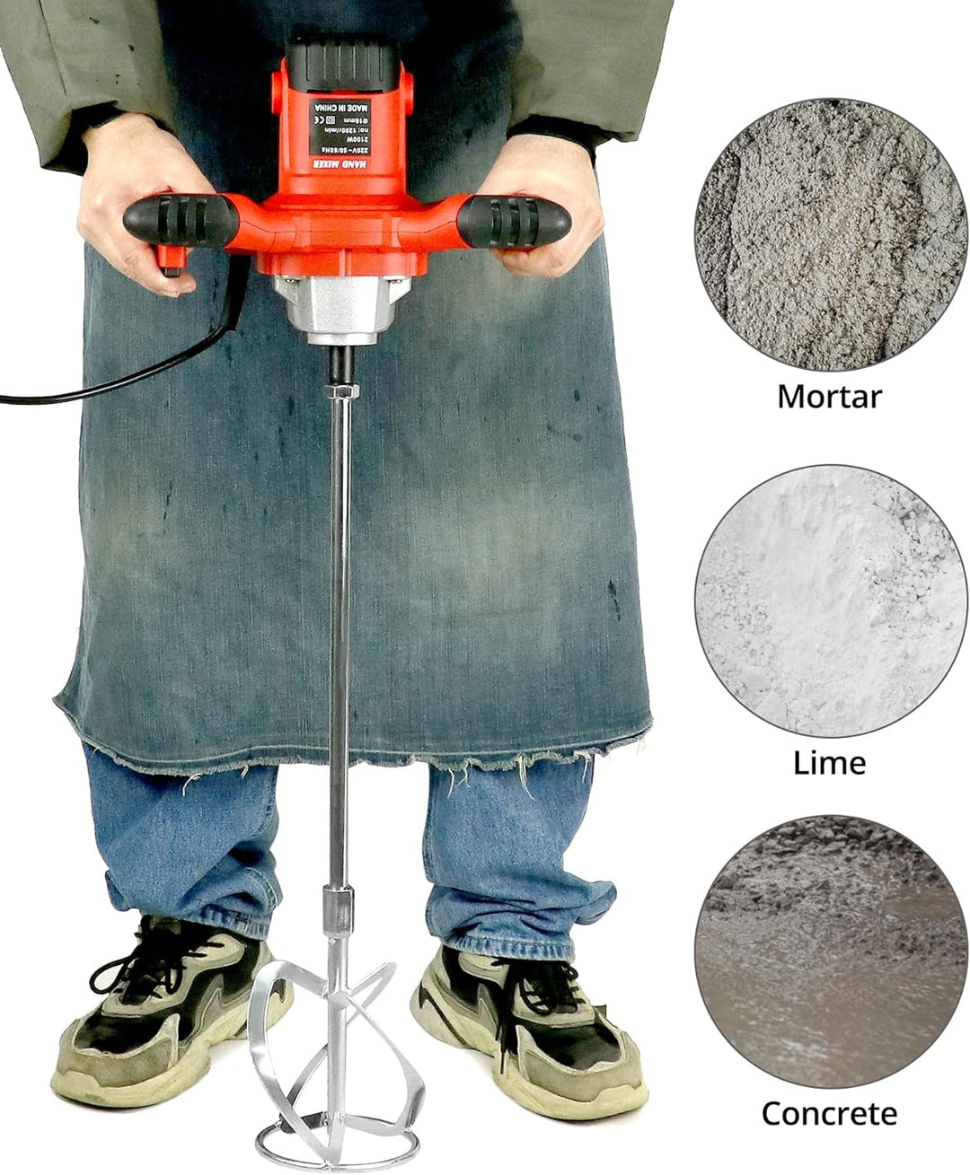 QWORK Mörtelrührer Rührwerk - 220V 2100W 1200r/min 6 Gang - M14 Gewinde - für Farbe, Putz & Estrich