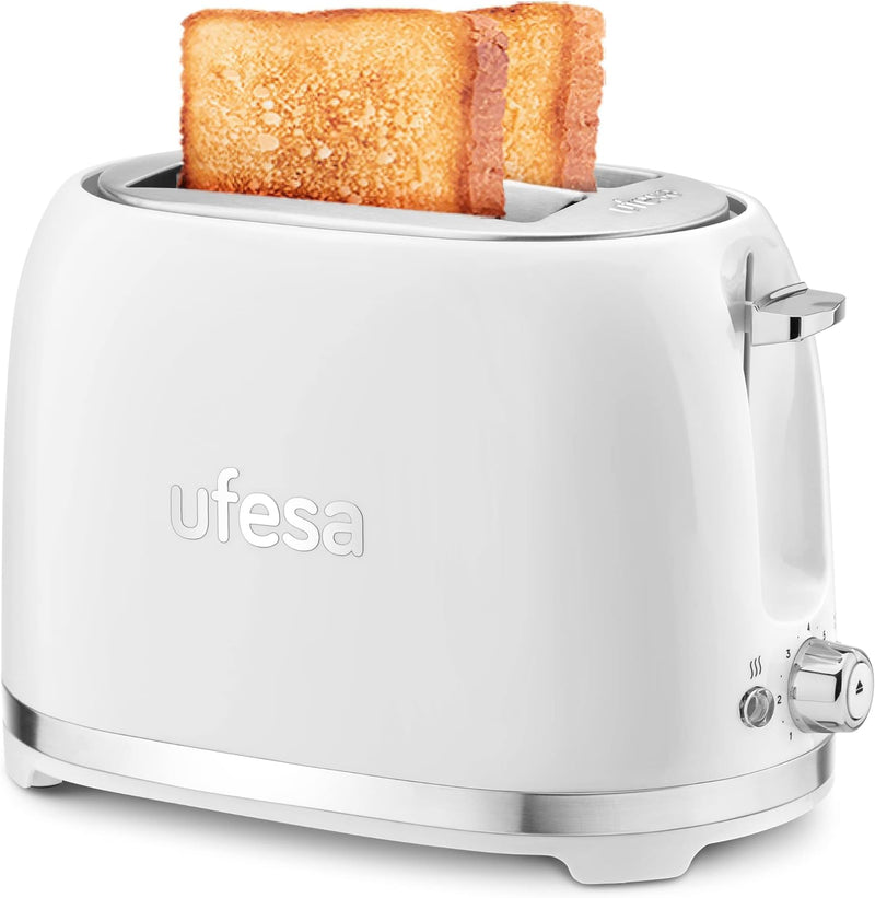 Ufesa Toaster 2 Scheiben Weiss Retro Classic Pinup, Vintage-Design, 850 W, 2 extrabreiten Schlitzen