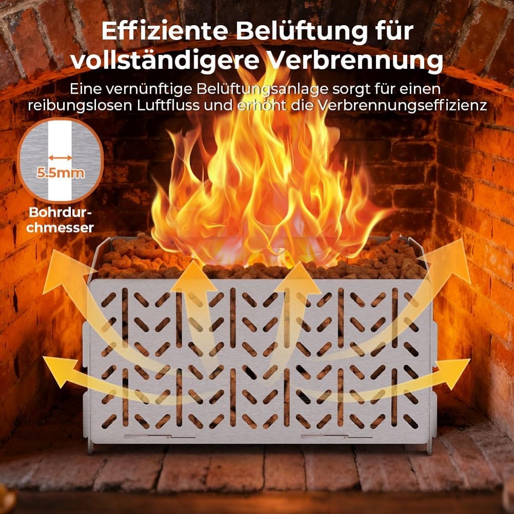 OUSFOT Pelletkorb für Kaminofen aus Edelstahl 430, Pelletbehälter, 30 x 25 x 17 cm, 2,8 kg, Tragbar,