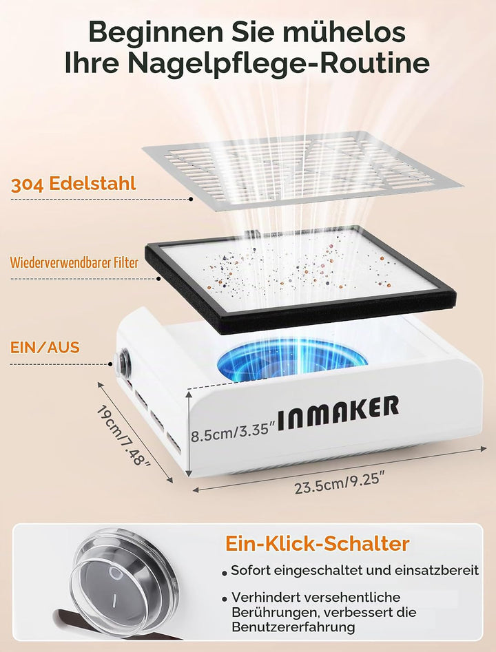 Staubabsaugung für Nägel, 60W Nagelstaubsauger mit 2 Wiederverwendbaren Filters, Professionell Nagel