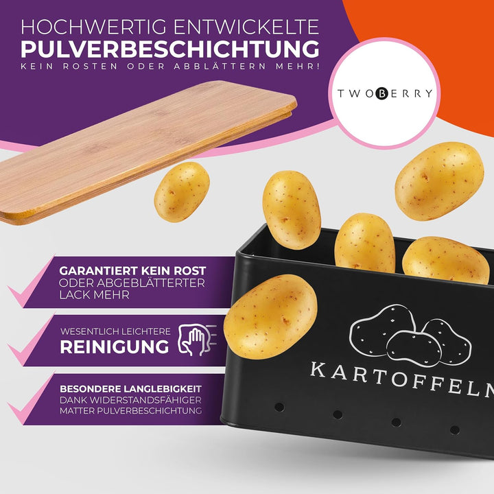 Kartoffel Aufbewahrungsbox (3er Set) inkl. Sparschäler- längere Haltbarkeit durch Luftzirkulation-id