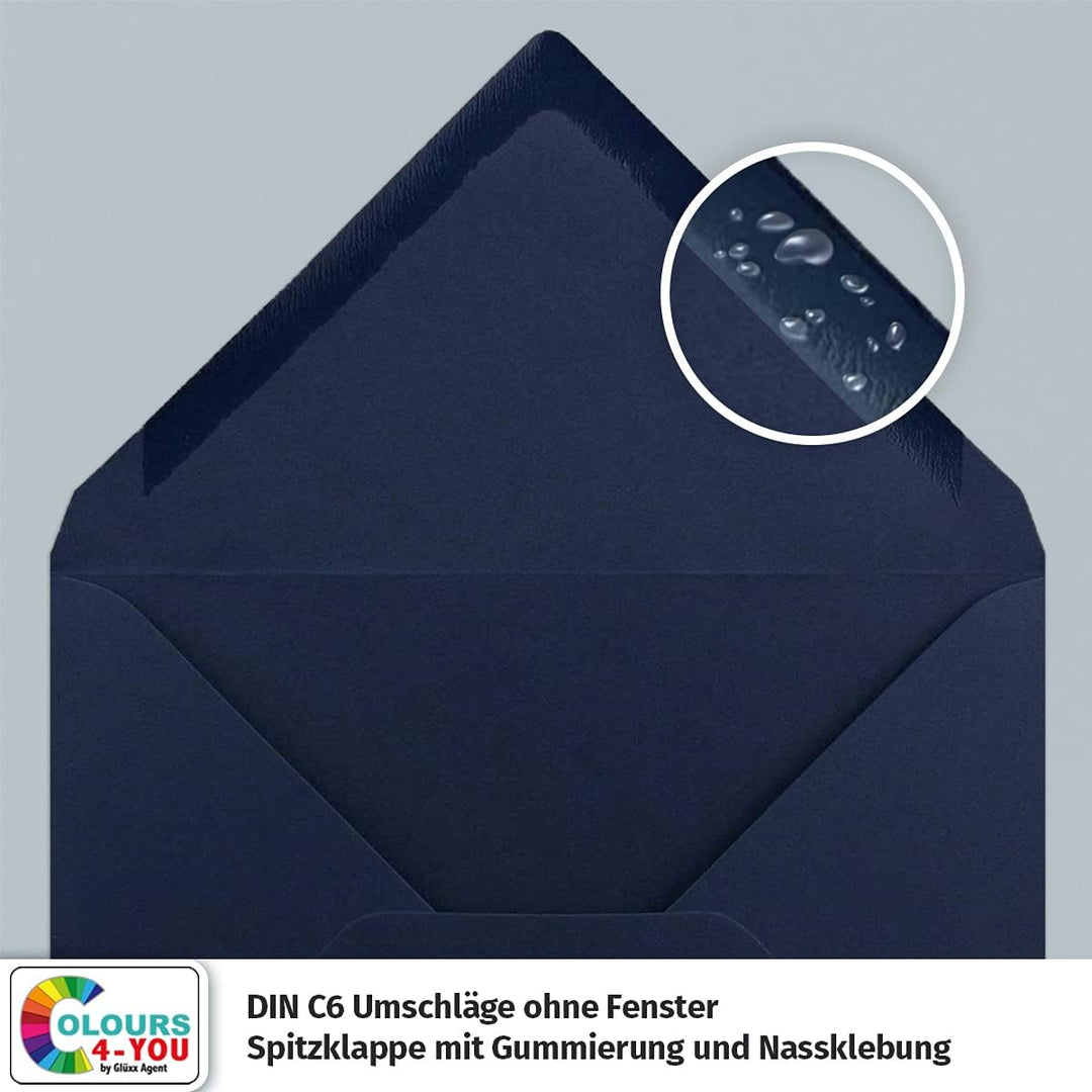 100 Klappkarten mit Umschlägen Set Dunkelblau - DIN A6 Blanko Doppelkarten 14,8 x 21 cm (160 g/m²) -