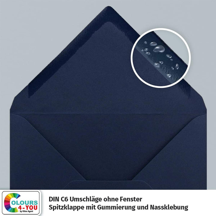 100 Klappkarten mit Umschlägen Set Dunkelblau - DIN A6 Blanko Doppelkarten 14,8 x 21 cm (160 g/m²) -