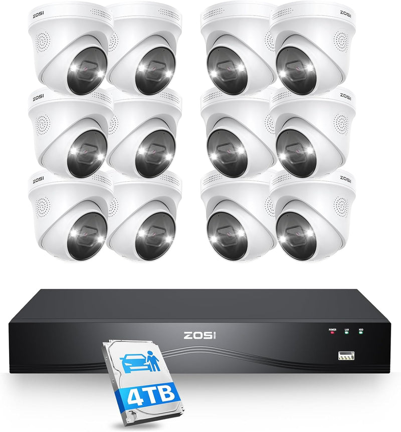 ZOSI 32CH 4K Outdoor Überwachungskamera Set, 12X 8MP PoE IP Outdoor Kamera mit 4TB HDD NVR für 24/7