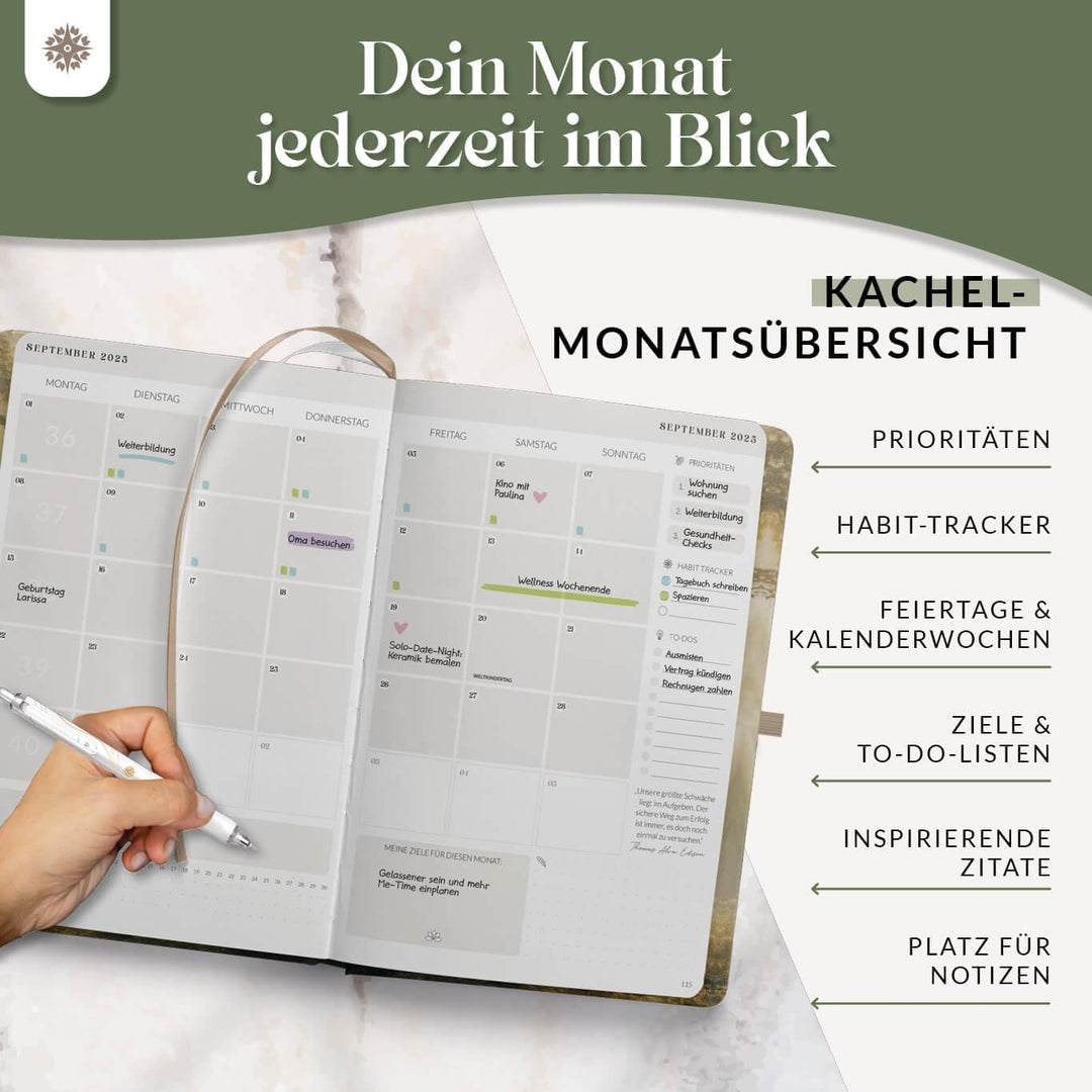 Lebenskompass Kalender 2025 Buchkalender A5 "WALD" - Schöner Wochenplaner 2025 & Terminkalender 2025