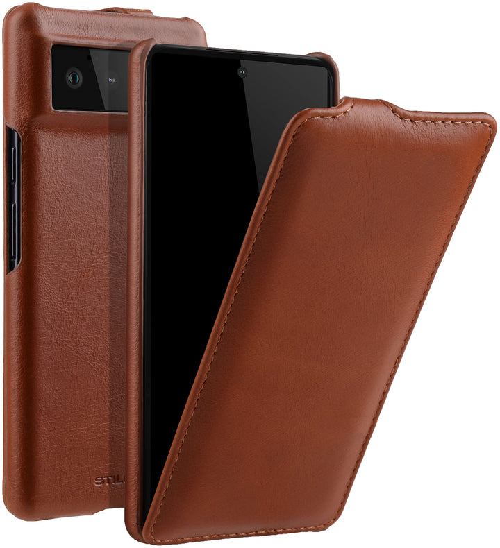 STILGUT UltraSlim kompatibel mit Google Pixel 6 Pro Hülle - Pixel 6 Pro Flip Case aus Leder, Klapphü