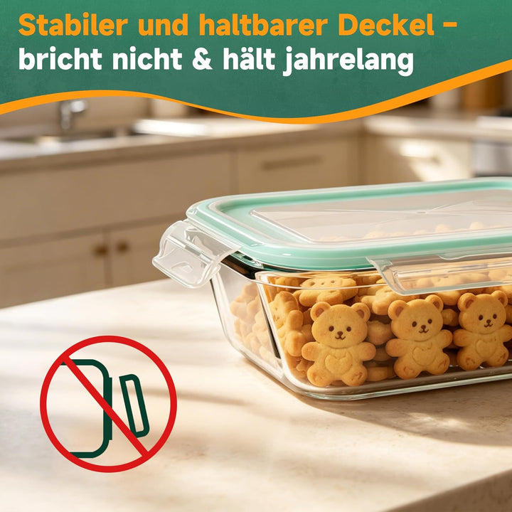 Glasbehälter mit Deckel 4er Set | Borosilikatglas Frischhaltedosen Luftdicht & Auslaufsicher | Vorra