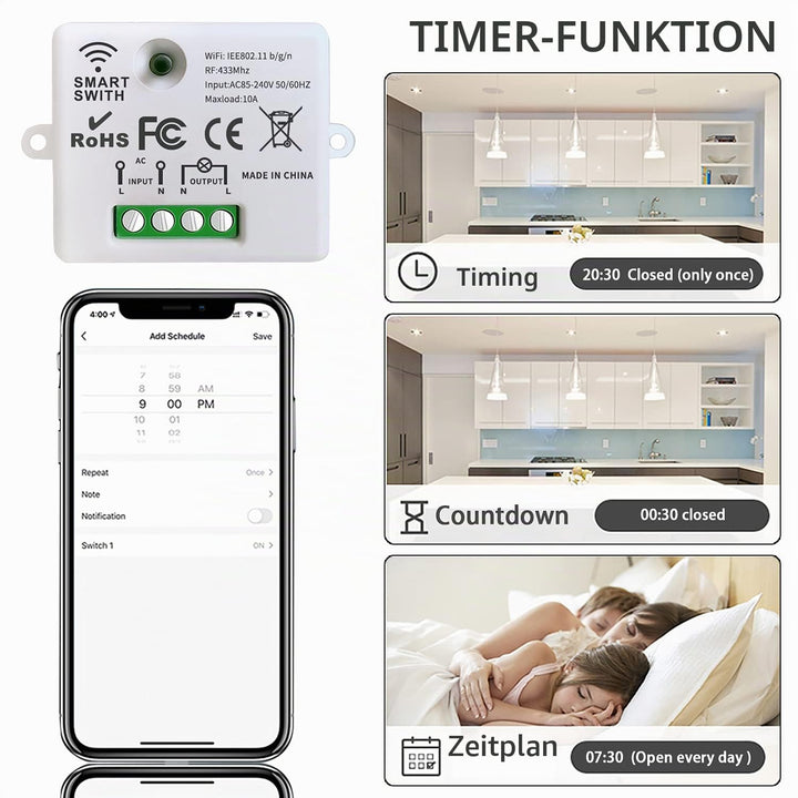 DieseRC Mini Wireless WiFi Switch, 2500W 10A RF Relais Fernbedienung 3 Empfänger mit 1 Wireless Wand