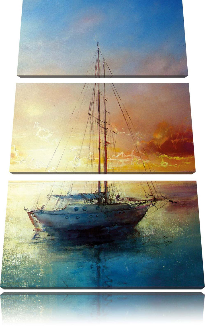 Pixxprint Schönes Gemälde eines Bootes als Leinwandbild/Grösse: 3 Teilig (120x80) cm/Wandbild/Kunstd