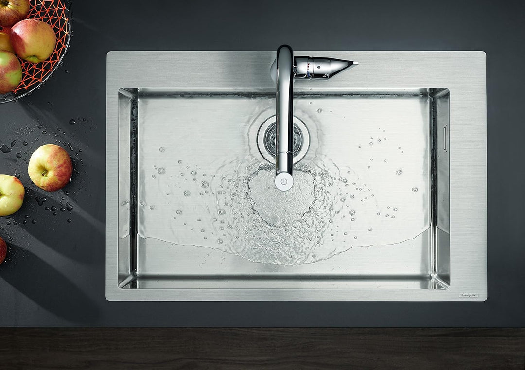 hansgrohe Küchenspüle, Einbau 660 mm für 800 mm Unterschrank, Chrom 80cm Unterschrank für 1-Loch Arm