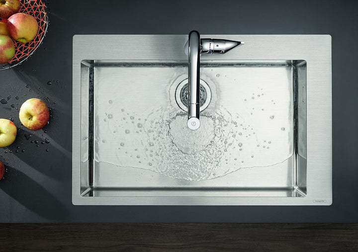hansgrohe Küchenspüle, Einbau 660 mm für 800 mm Unterschrank, Chrom 80cm Unterschrank für 1-Loch Arm