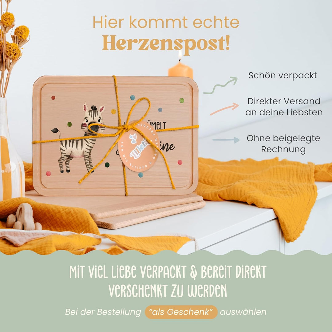 Lilletå ® Personalisiertes Holzbrett Tiergruppe - Individuelles Frühstücksbrettchen mit Hochwertigem