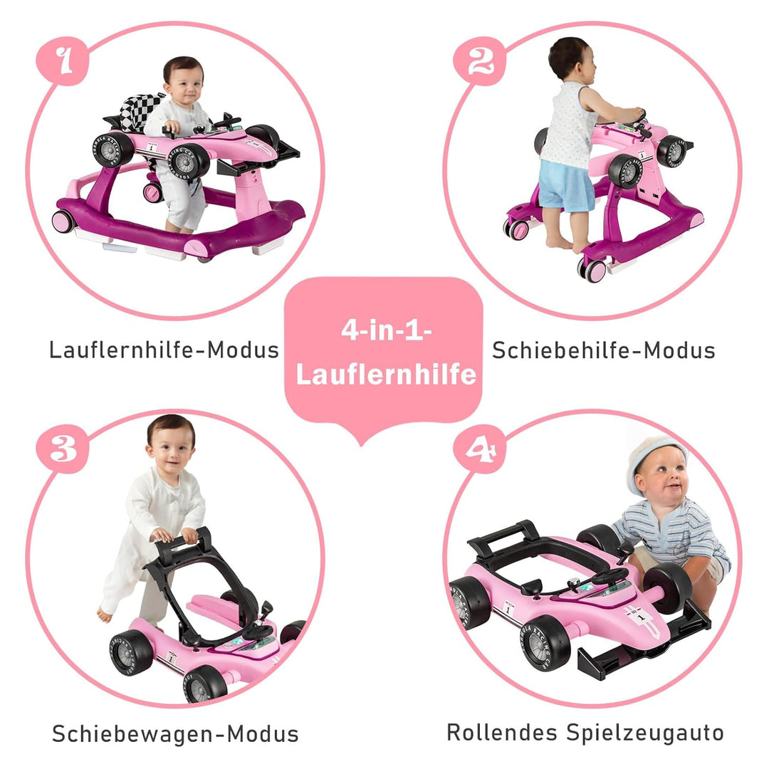 COSTWAY 4 in 1 Lauflernhilfe, Lauflernwagen klappbar mit verstellbarer Höhe & Geschwindigkeit, Baby