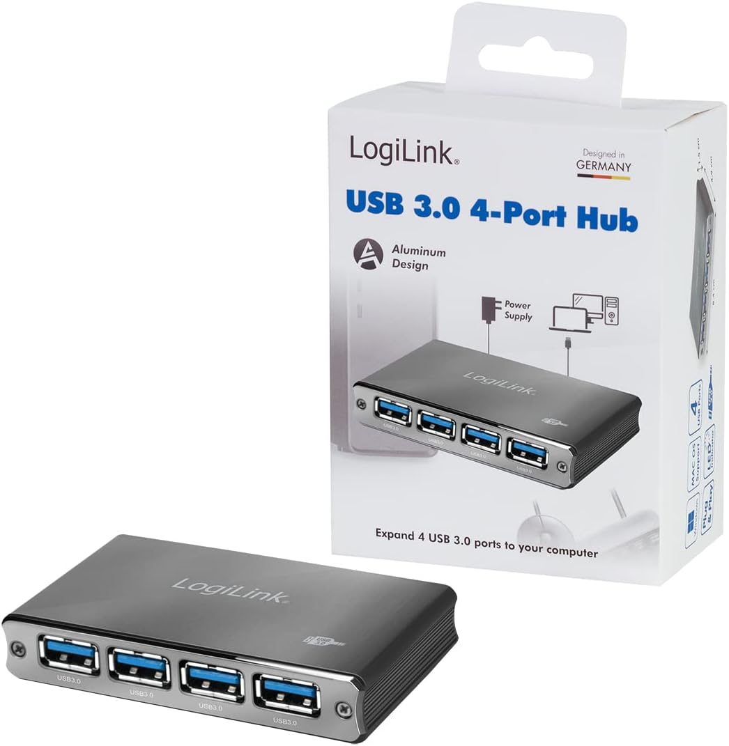 LogiLink UA0282 USB 3.0 Hub 4-Port mit ?berstromschutz schwarz/Aluminum