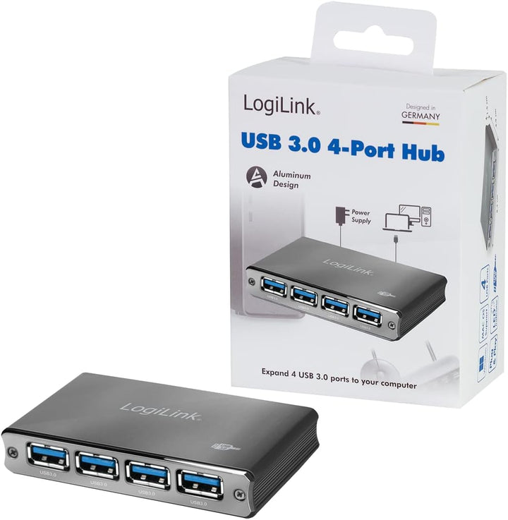 LogiLink UA0282 USB 3.0 Hub 4-Port mit ?berstromschutz schwarz/Aluminum