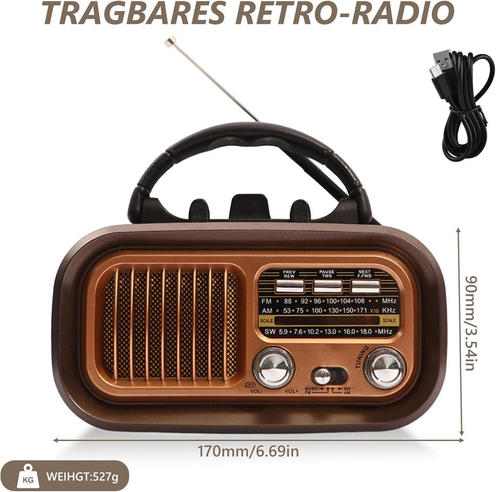 Retro Radio mit Bluetooth, AM/FM/SW Retro Radio Klein Solar Tragbarer Bluetooth Lautsprecher mit 120