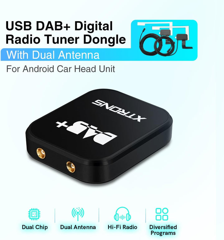 XTRONS USB DAB+ Digital Radio Tuner Dongel mit Dual-Antenne Dual Chip HiFi Radio Driversified Progra