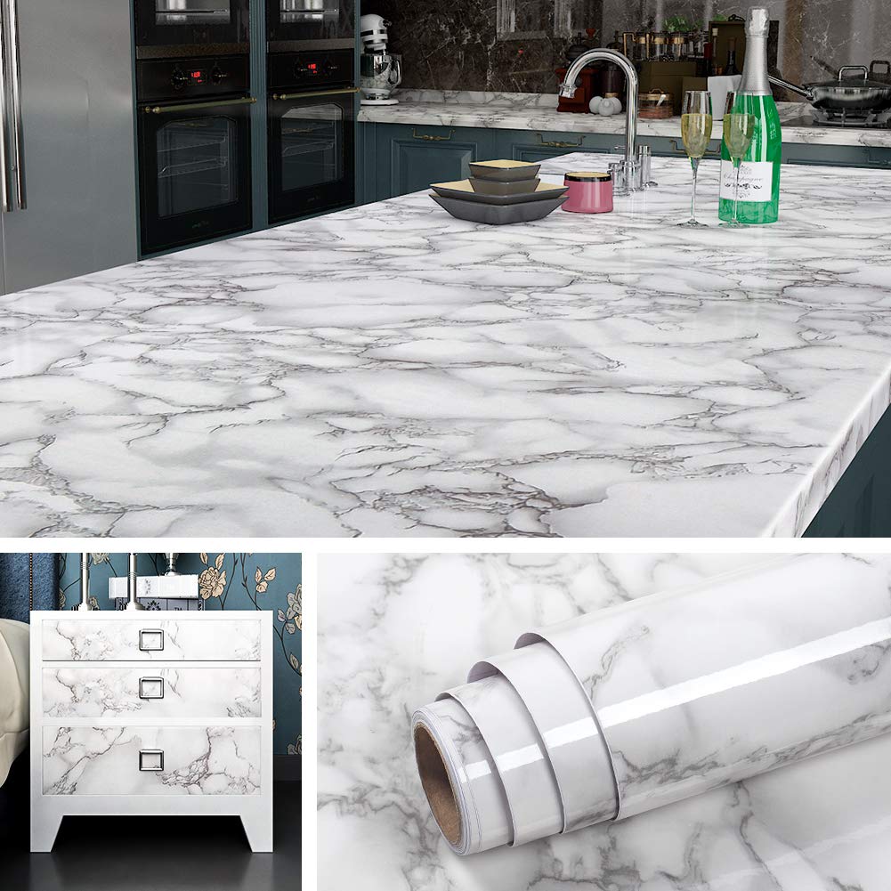 Livelynine 5M X 60 CM Breit Marmor Folie Grau Klebefolie Tisch Möbel Mamorfolie Selbstklebende Folie