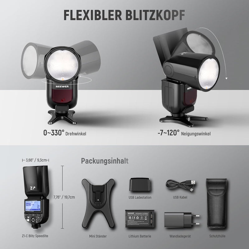 NEEWER Z1-C TTL Blitzgerät Speedlite Rundkopf Blitzlicht für Canon DSLR Kameras, 76Ws 2,4G 1/8000s H