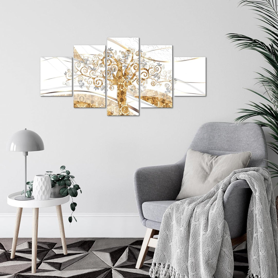 Runa Art Wandbilder Klimt Baum des Lebens 5 Teilig Bild auf Vlies Leinwand Deko Wohnzimmer Schlafzim
