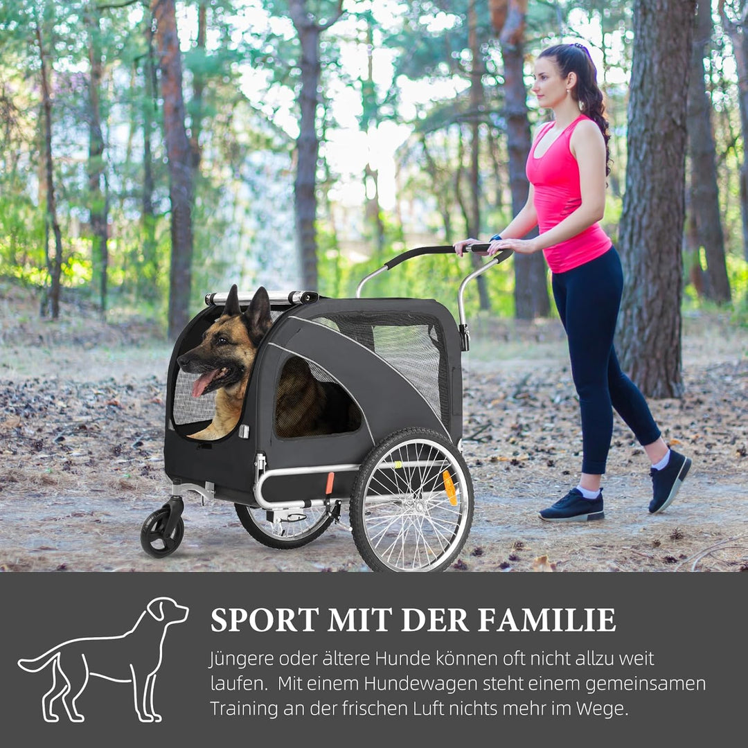 XL Hundeanhänger Fahrrad &amp; Jogger 2-in-1 mit Handbremse und Reflektoren, stabiles 600D Oxford-Gewebe