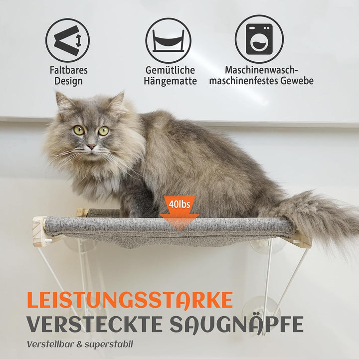 PETKARAY Katzen Fensterliege, Katzenhängematte Fensterbank, Faltbares Katzenbett mit Stahlrahmen &amp; S