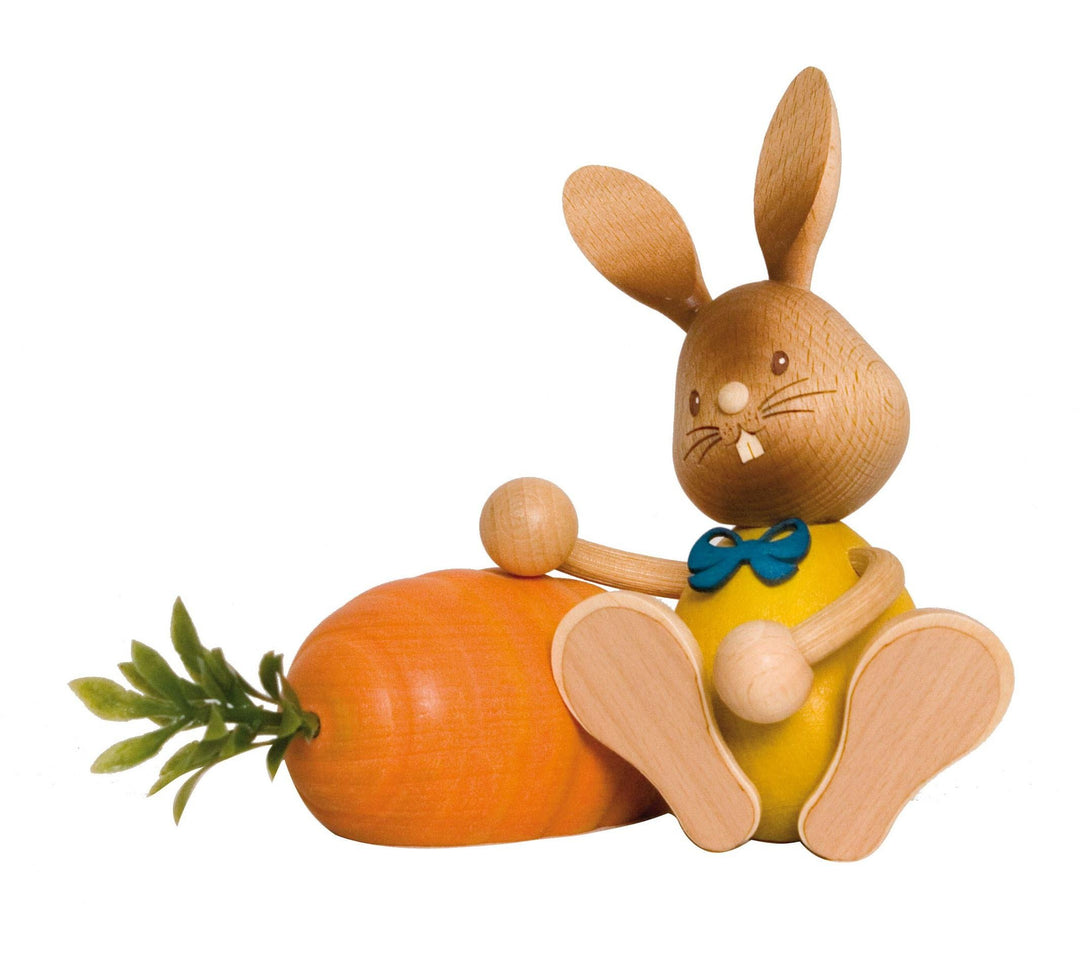 Drechslerei Kuhnert - Osterdekoration / Osterhase - Stupsi Hase mit Möhre - 12cm - aus Holz - Made i
