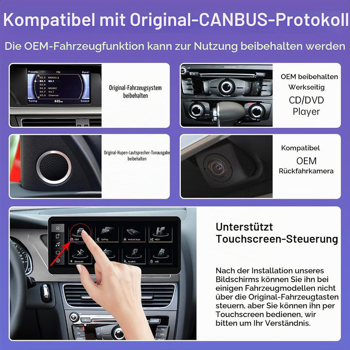 Road Top 12,3 Zoll Autoradio Drahtlos CarPlay Touchscreen für Audi A4 A5 2009-2015 Jahr mit 2GMMI, A