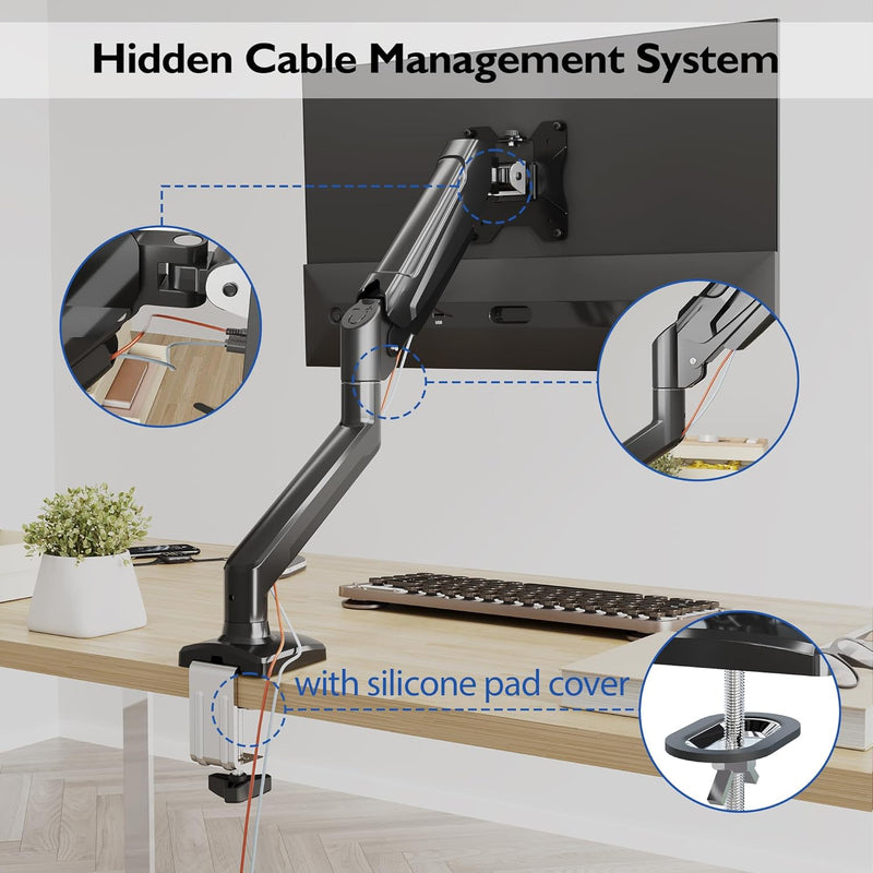 BONTEC Monitor Halterung für 13-34 Zoll Bildschirm, Gasdruckfeder Arm, Neigbar, Schwenkbar, Drehbar,