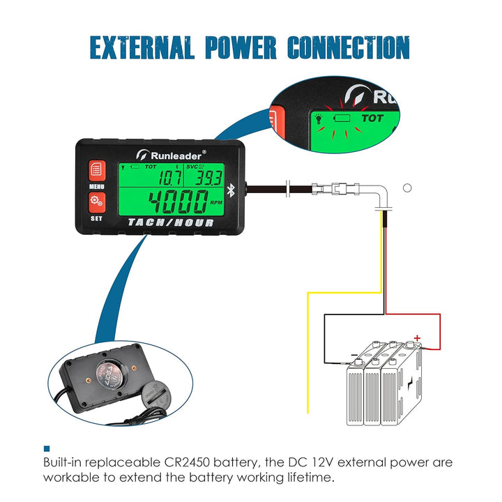 Runleader Digital Bluetooth Tach/Stundenzähler, APP Ferngesteuerte Stunden Tachometer, Wartungserinn