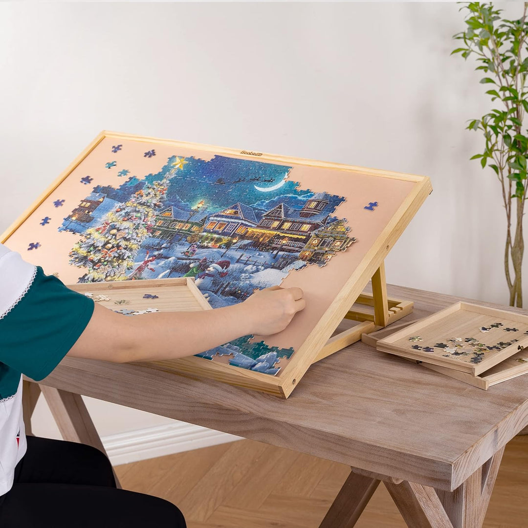 Becko US Jigsaw Puzzle Board with Clear Cover Adjustable Wooden Puzzle Easel Portable Jigsaw Puzzles