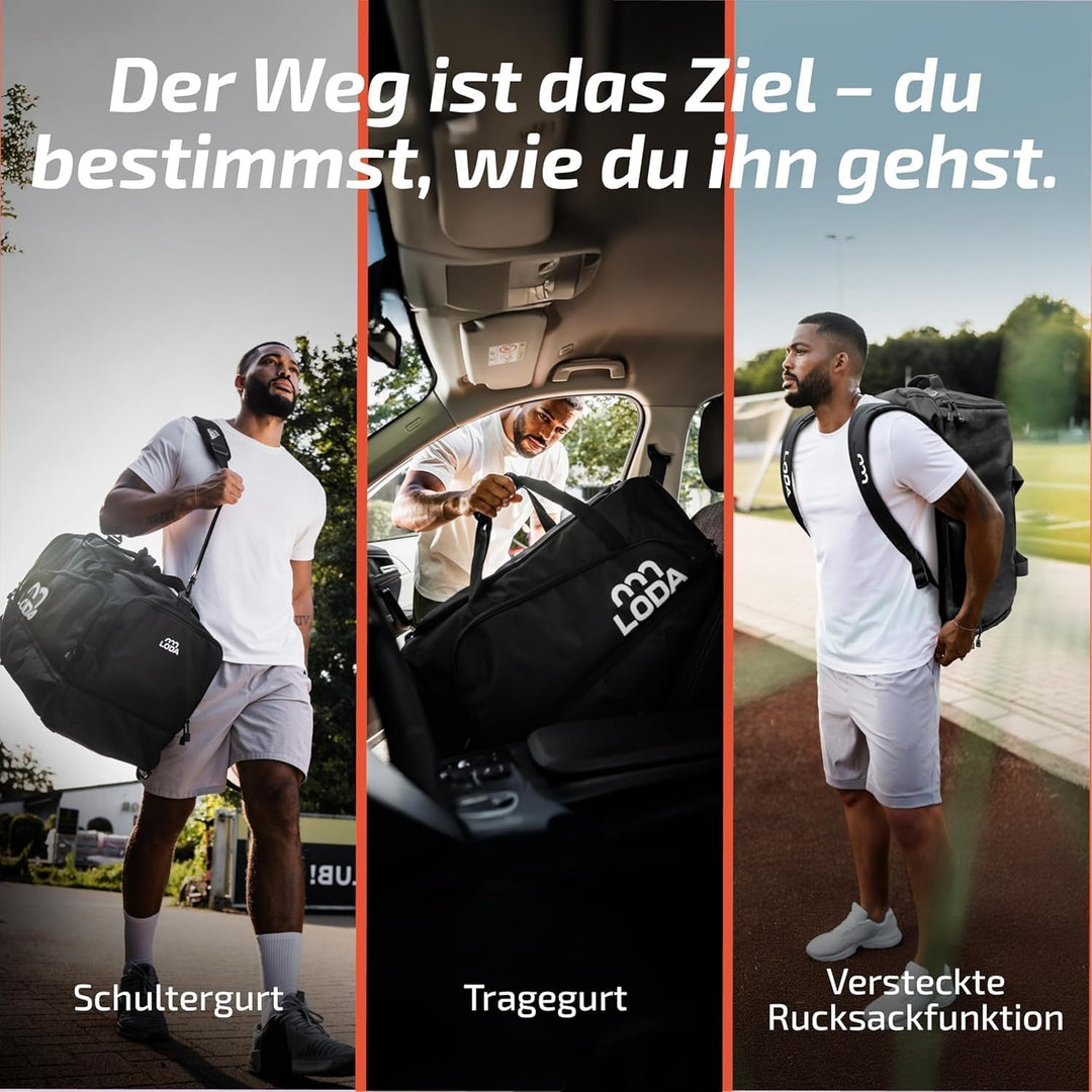 LODA compact (48L) Multifunktions-Sporttasche - Kompakt & Praktisch, Rucksackfunktion, Schuh- und Na