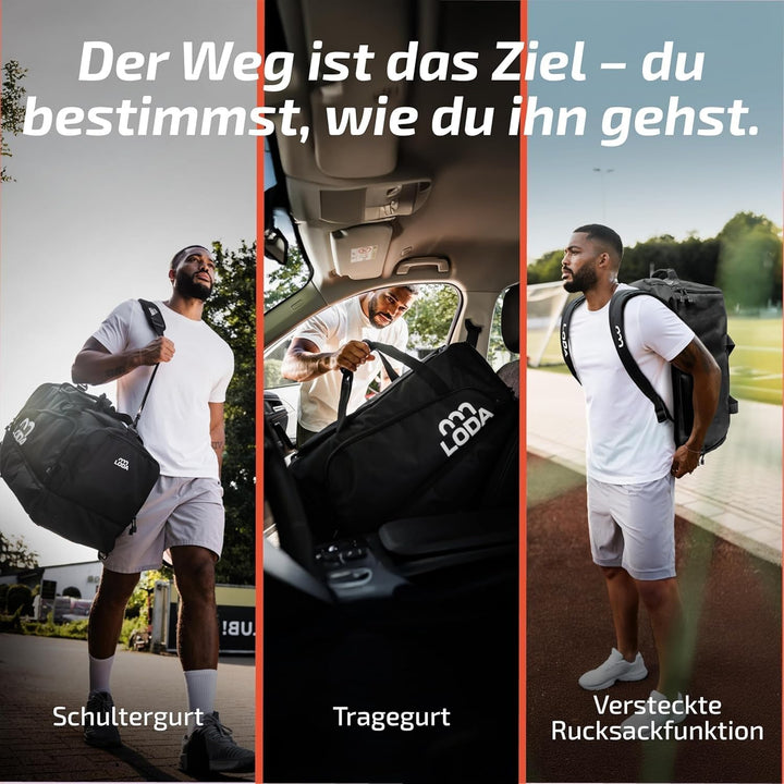 LODA compact (48L) Multifunktions-Sporttasche - Kompakt & Praktisch, Rucksackfunktion, Schuh- und Na