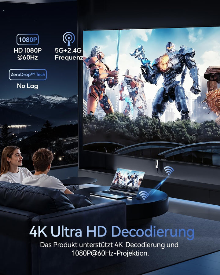 BRAIDOL Wireless HDMI Transmitter and Receiver, HDMI Funkübertragung 4K 100M/328FT, 5G Tragbarer HDM