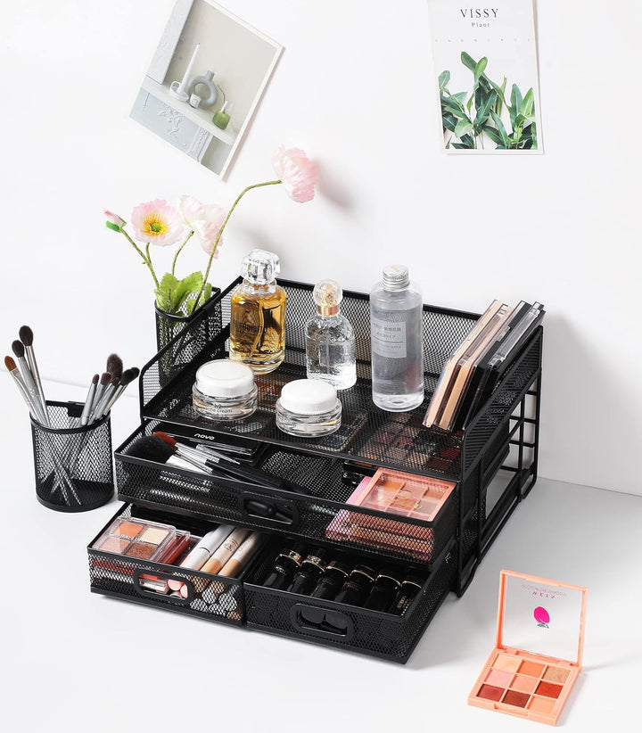 Vikmyer 3-Trays Desktop Organizer mit Schublade, Mesh Büro Schreibtisch liefert Organizer Dokumenten
