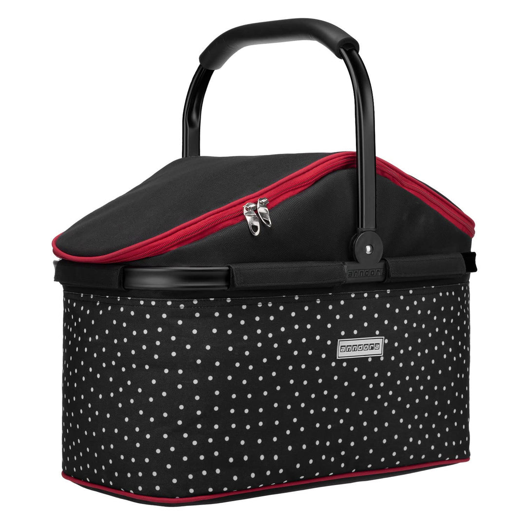 anndora Einkaufskorb 25 Liter ISO Picknick Kühlkorb - schwarz gepunktet Iso: Schwarz Weiss