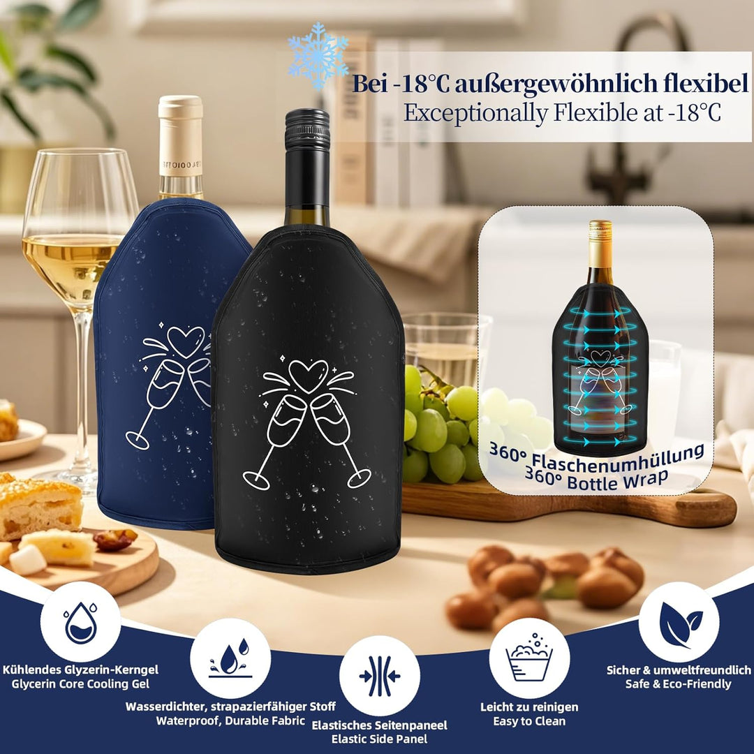 2 Stück Weinkühler Manschette Isolierend, Kühlmanschette Wein Flexibel, Waschbar Flaschenkühler für