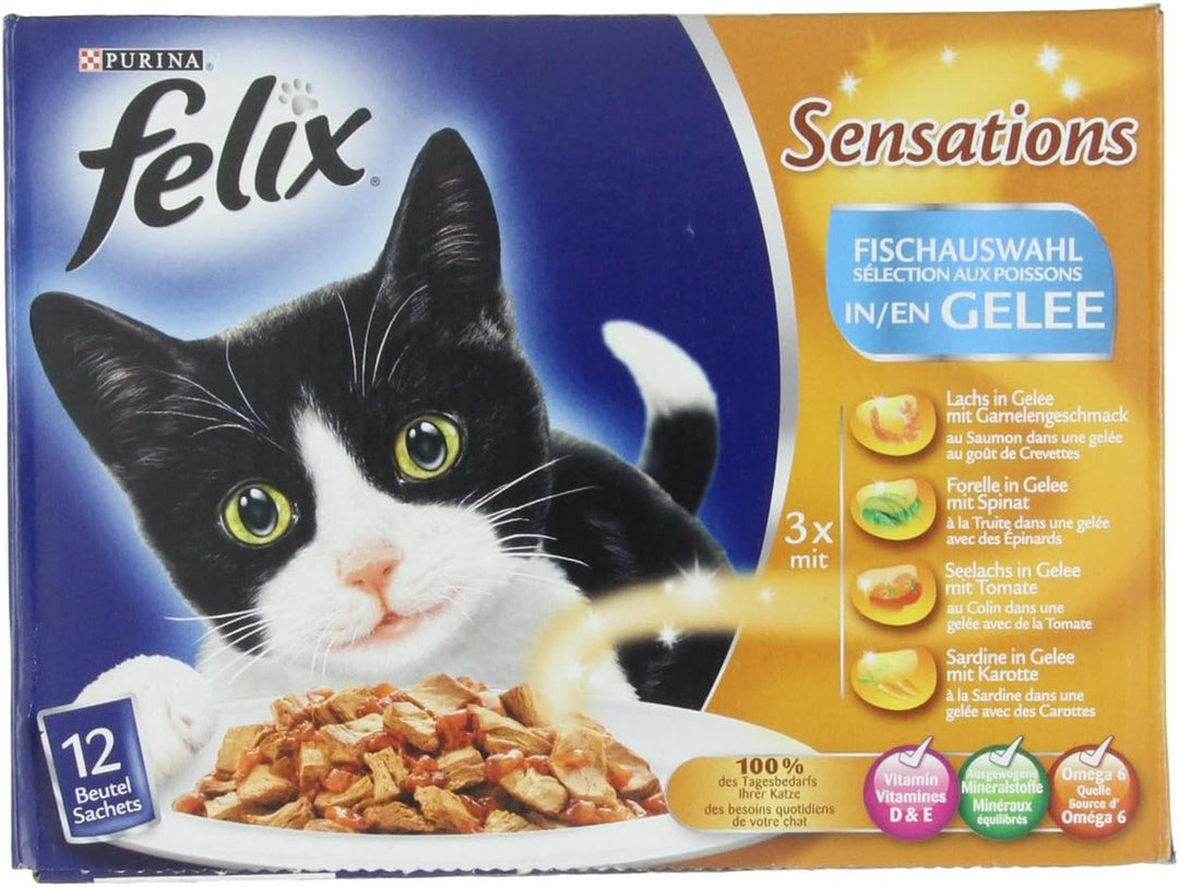 Felix Sensations Fisch Mix 12x100g Katzenfutter von Purina, 3er Pack (3 x 1,2 kg)