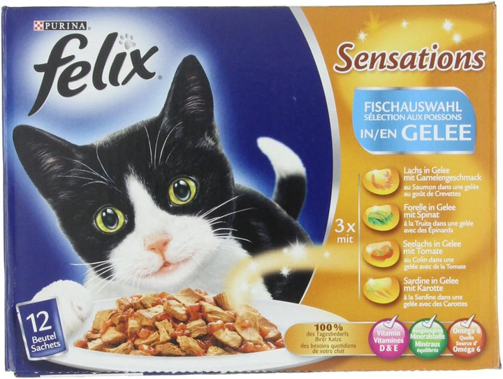Felix Sensations Fisch Mix 12x100g Katzenfutter von Purina, 3er Pack (3 x 1,2 kg)