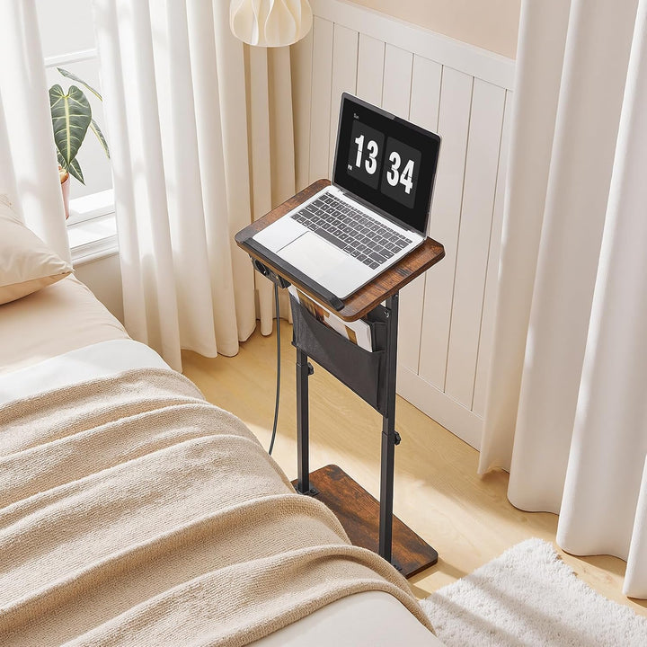 HOOBRO Höhenverstellbarer Beistelltisch (50,5 cm und 75,5 cm), Sofatisch, Couchtisch mit Ladestation