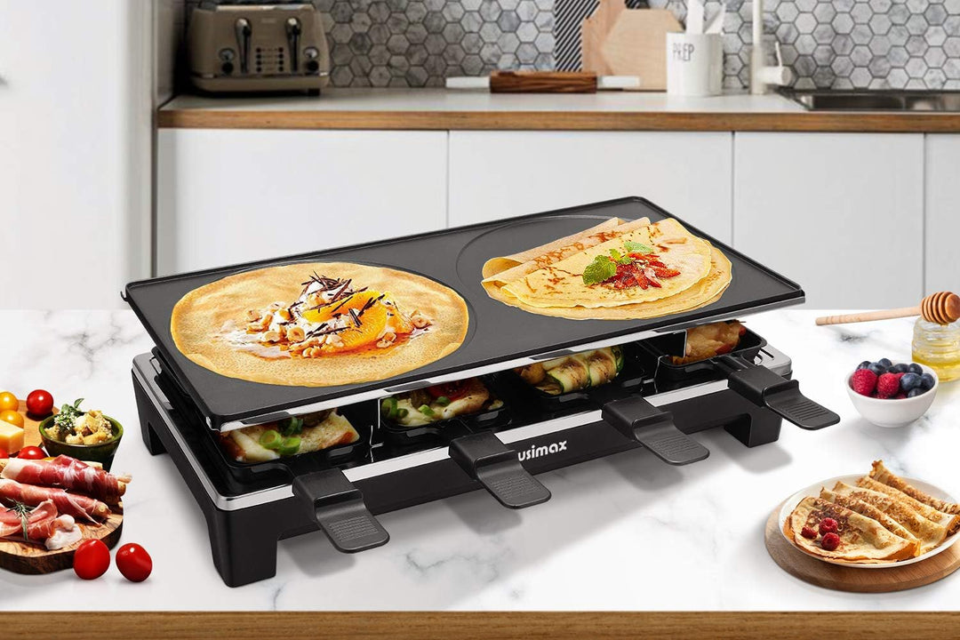Cusimax Raclette Grill mit Reversible Grillpfanne, Steuerung Partygrill für 8 Personen,Stufenlos Reg