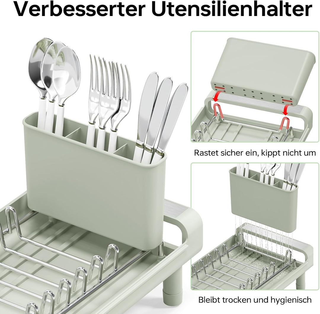 Abtropfgestell, kleines Abtropfgestell, erweiterbares Geschirrgestell mit abnehmbarem Besteckhalter,