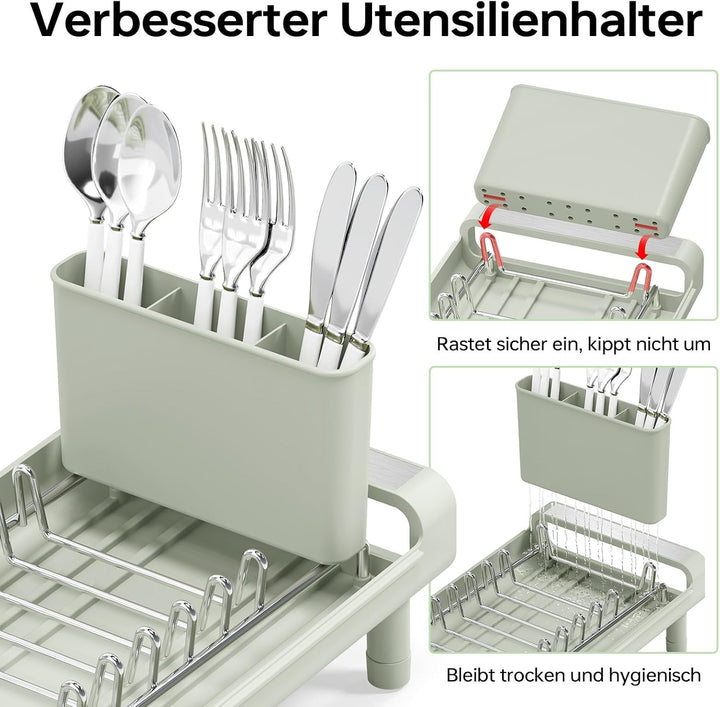 Abtropfgestell, kleines Abtropfgestell, erweiterbares Geschirrgestell mit abnehmbarem Besteckhalter,