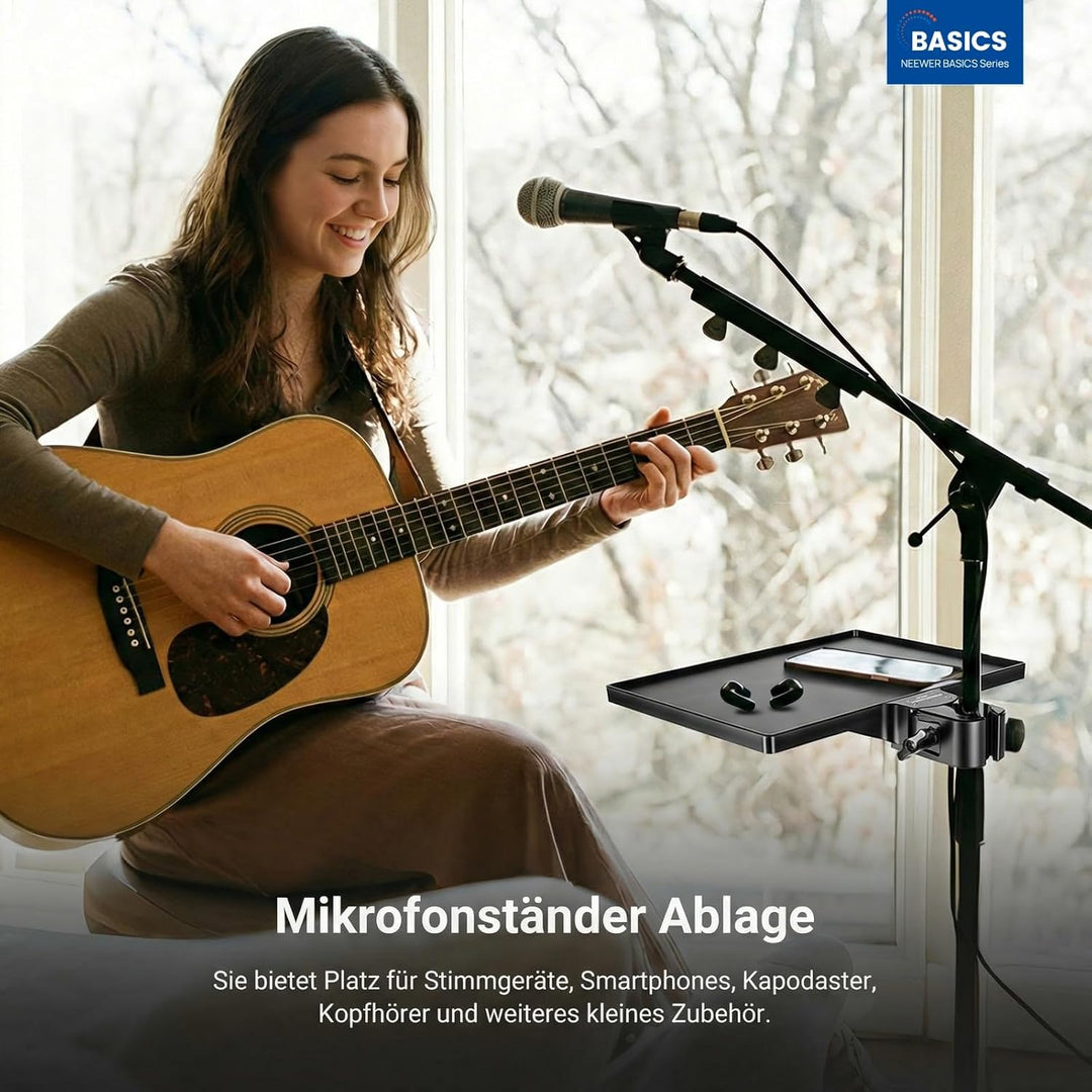 NEEWER BASICS Microphone Stand Ablage, 27 x 20,4 x 3,3cm Klemmbare Tisch Mikrofonständer Tray für St
