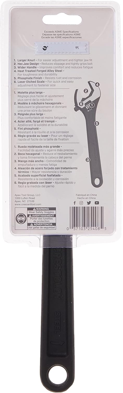 Crescent AT210VS 254mm Verstellbarer Einmaulschlüssel, Schwarz Phosphatierte Oberfläche 250mm, 250mm