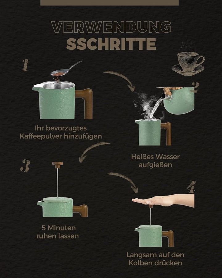 Poliviar French Press aus Edelstahl, Thermo Kaffeebereiter Doppelwandig isoliert, Kaffeebereiter 1 L
