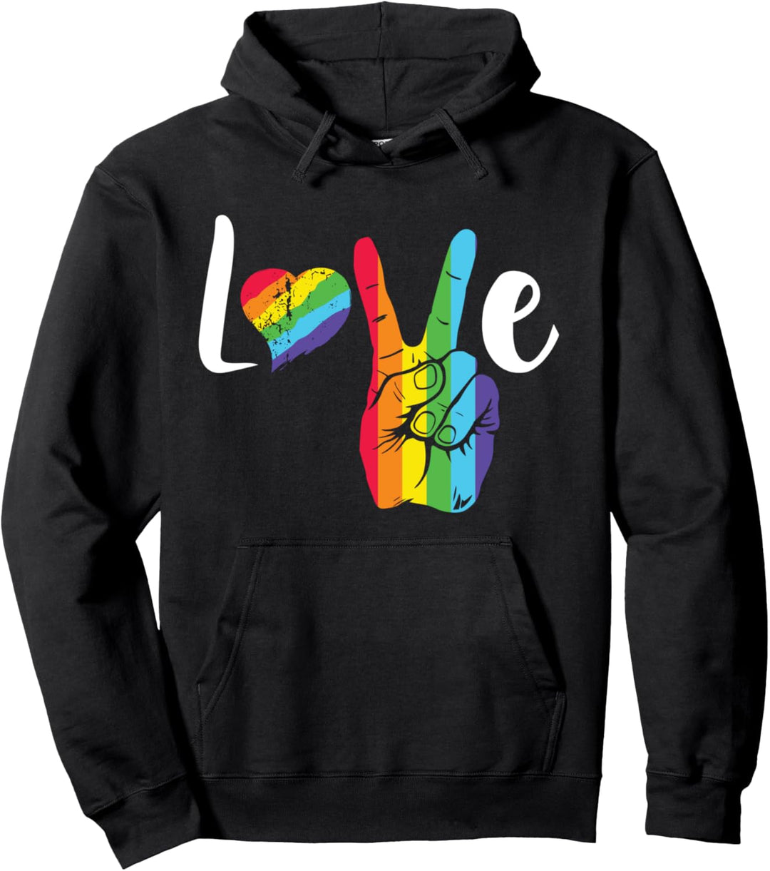 Love Rainbow Peace Sign Hoodies,Gay Pride Rainbow Heart Love Pullover Hoodie